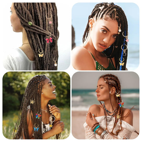 Qianyu 20 Pcs Gold Butterfly Hair Clips, Colorful Spring Hair Jewelry, Dreadlock Accessories, No Slip Braid Clips for