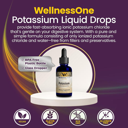 Immune 1.67 oz WellnessOne Ionic Potassium Supplement - Potassium Chloride Drops for Fast Absorption - Boost System