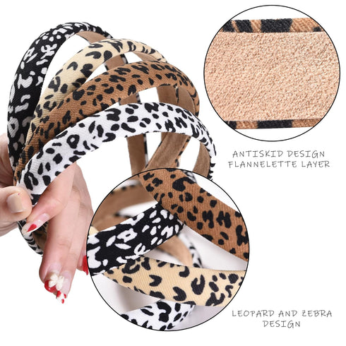 Leopard Print Headbands for Women, 2cm Wide Non-slip Cheetah Fashion Leather Hair Bands, 8 Pcs Multicolor