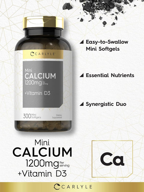 Carlyle Calcium 1200mg with Vitamin D3, 300 Mini Softgels, Non-GMO, Gluten Free