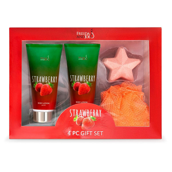Luxurious Strawberry Bath and Body Gift Set for Women - Complete Body Skincare Collection, Irresistible Strawberry Scent
