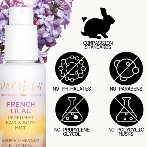 Pacifica French Lilac Perfumed Hair & Body Mist - Alcohol-Free Spray for Head-To-Toe Wear, Vegan & Cruelty-Free, 6 Fl Oz