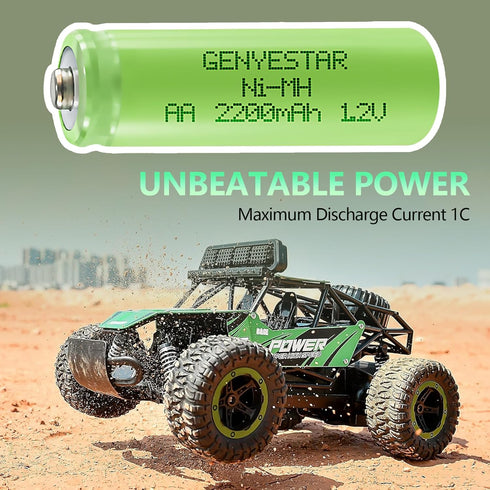 Rechargeable AA NIMH 1.2V 2200mAh High Capacity Batteries, 4 Pack, Pre-Charged for Solar Light Replacement