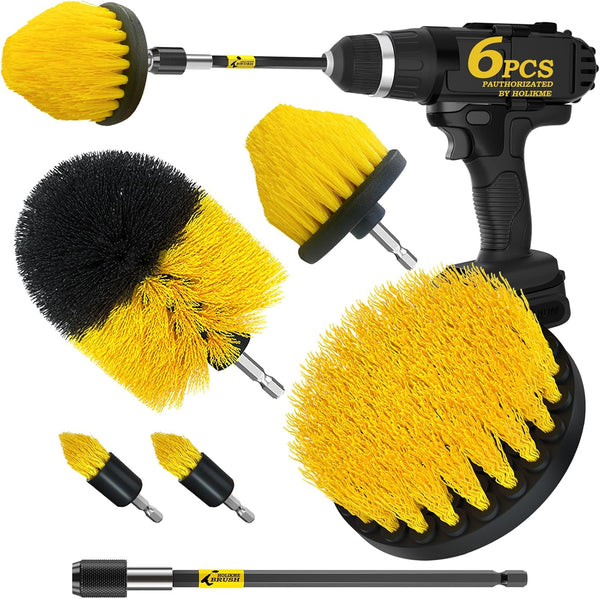 Holikme 6 Pack Drill Brush Set: All Purpose Extended Long Attachment for Crevice Cleaning, Bathroom, Kitchen