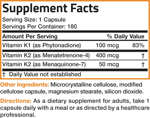 K2 MK7 K2 MK4 K1) 180 Vitamin K Triple Play (Vitamin / Vitamin / Vitamin Full Spectrum Complex Vitamin K Supplement