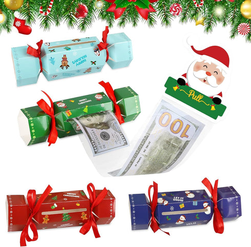 Sereliy 4PCS Set, Candy Christmas Money Holder Box for Cash Gift Pull, Surprise Gifts Box for Money Christmas DIY Funny