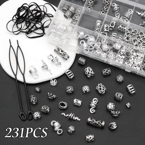 NAISKA 231Pcs Vikings Hair Beads Jewelry - Norse Runes Hair Beard Beads, Dreadlocks Accessories & Clips