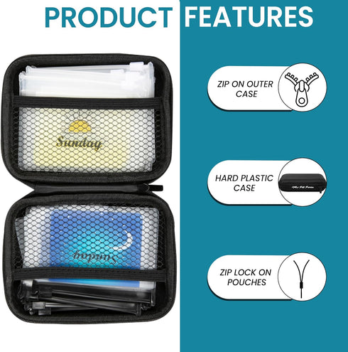 Day and Night Pill Organizer 14 Mini Pill Bags - Color Coded, Pre-Labeled for 7 Days, Travel AM PM Med Wallet