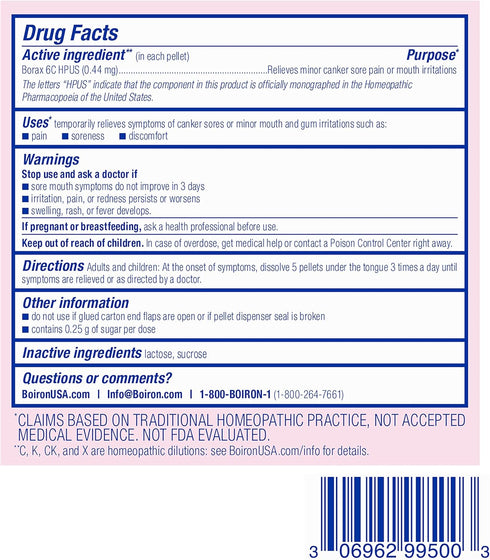 Boiron Borax 6C Homeopathic Medicine for Canker Sore Relief, Pain, Soreness – 3 Count (240 Pellets)