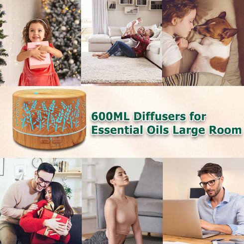 Room,600ml 7 3 Diffusers for Essential Oils Large Essential Oil Diffusers for Home,Waterless Auto Off Colors Changed