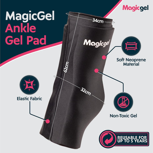 Magic Gel Ankle Ice Pack Wrap - Reusable Hot or Cold Wrap for Injuries, Soft Flexible Compression for Ankles, Foot,