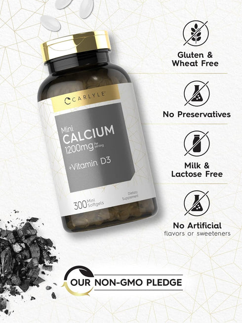 Carlyle Calcium 1200mg with Vitamin D3, 300 Mini Softgels, Non-GMO, Gluten Free