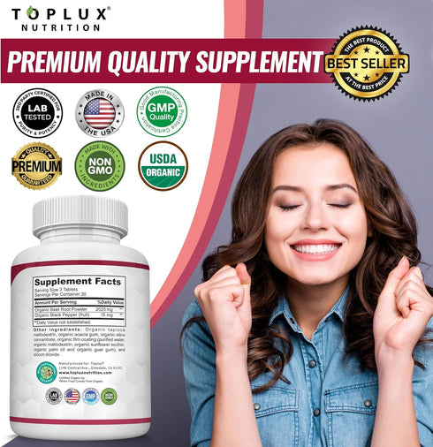 Organic Beet Root Powder Tablets, 2040mg Natural Nitric Oxide Beets, Energy Support, 90 Tablets