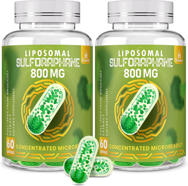 800 MG Liposomal Sulforaphane, Full-Spectrum Broccoli Extract, Antioxidant & Liver Supplement, 120 Softgels
