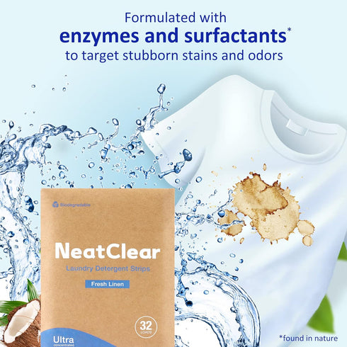 Eco-friendly Laundry Detergent Sheets, Travel Size Liquidless Soap Sheets, Fresh Linen Scent, 32 Laundry Strips