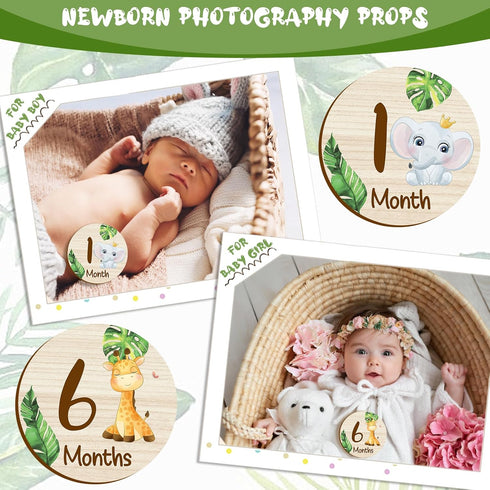 Wooden Baby Monthly Milestone Cards Double Sided Baby Birth Announcement Sign, Hello World Milestone Sign Discs