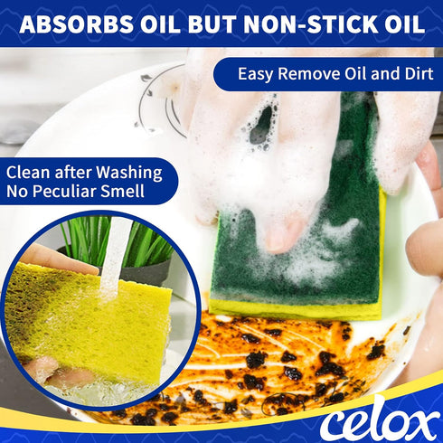 CELOX 24 Pack Dish Sponge for Kitchen, Heavy Duty Dual Sided Non-Scratch Sponges for Dishwashing and Household Cleaning