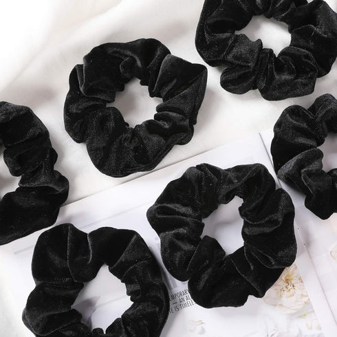 IVARYSS 12 Pcs Black Velvet Scrunchies for Women, Soft Ponytail Holders, Classic Elastic Hair Bands for Girls
