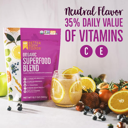BetterBody Foods Organic Superfood Powder with Protein, Vitamins C, E, and B12, 12.7 oz.