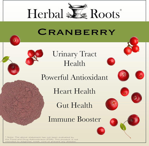 Herbal Roots Extra Strength Cranberry Pills for Women & Men with Organic Nettle, Urinary Tract Health, 60 Vegan Capsules