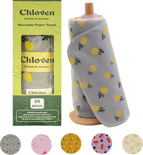 Paperless Towels Roll, Washable Cotton Cloth, 25 Pack with Durable Cardboard Roll, 10" X 10" Eco Friendly