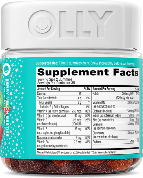 Gummy, Immune 15 35 70 Count Olly Teen Girl Multi Healthy Skin and Support, Essential Vitamins, Biotin, Zinc, Calcium