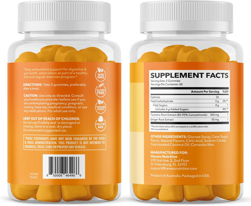 Gummies Immune 120 Count 2 Turmeric with Ginger Root Extract - Digestive Health and Support Supplement for Overall