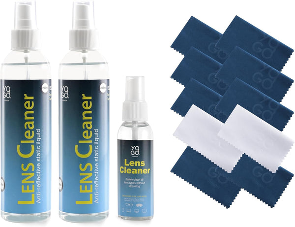 Yogo Vision Lens Cleaner Spray 2 8oz + 1 2oz Eyeglass Cleaner, 10 Microfiber Cloths Kit Safe for Eyewear