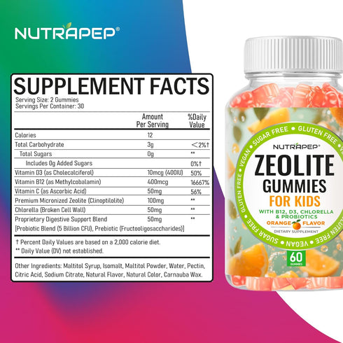 NutraPep Gummies Zeolite Detox for Kids - Total Body Cleanse Micronized Chewables Supplement with Chlorella - Cleanse