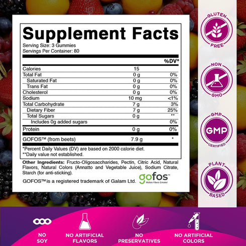 Gummies 7G 240 Gummies, Vitamatic Prebiotic Fiber for Adults, Extra Strength, Zero Sugar Added, Pectin Based Digestive