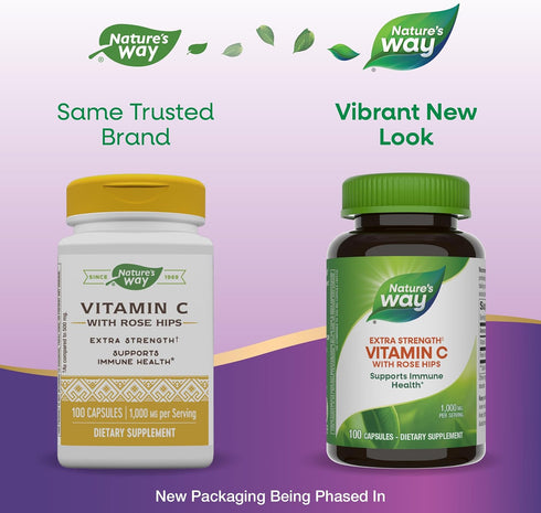 Nature's Way Vitamin C with Rose Hips Extra Strength, 1000 mg per Serving for Immune Support.