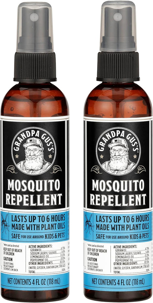 Grandpa Gus's Natural Mosquito Repellent Spray, 4 oz, Pack of 2, Non-Greasy, No DEET