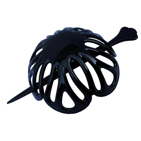 Parcelona Black French Radial Celluloid Hair Slide Pin, 3.5" Bun Cover Ponytail Holder for Women, Made in France
