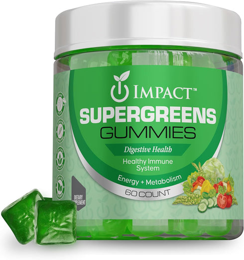 IMPACT Supergreens Fiber Gummies, Sugar-Free Vegetarian Gummies for Adults, 60 Fiber Supplement Gummies