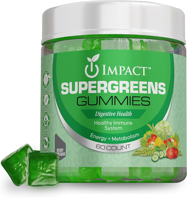 IMPACT Supergreens Fiber Gummies, Sugar-Free Vegetarian Gummies for Adults, 60 Fiber Supplement Gummies