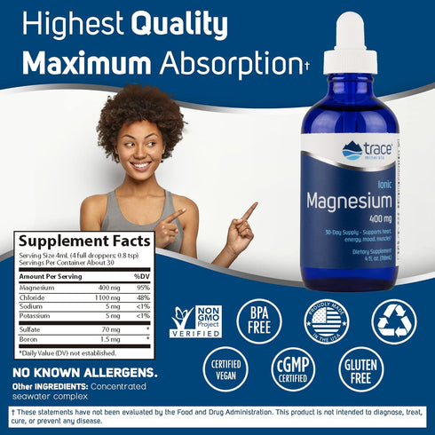 Trace Minerals Liquid Ionic Magnesium 400 mg, 4 fl oz (32 Servings)