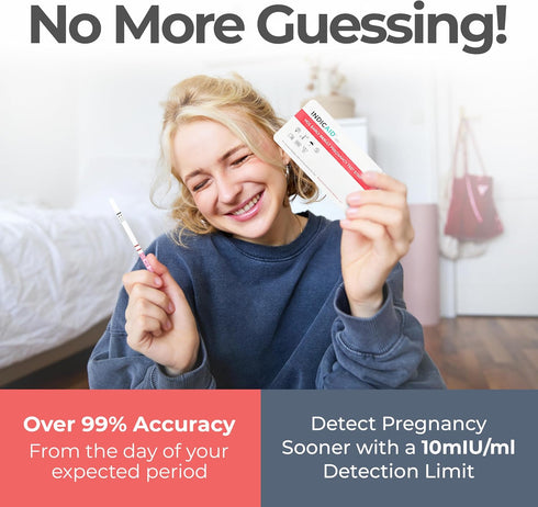 Strips,25 Count, 510K (10mIU/mL) 6 99% 3 INDICAID Early Detection Pregnancy Test Cleared High Sensitivity to Test Days