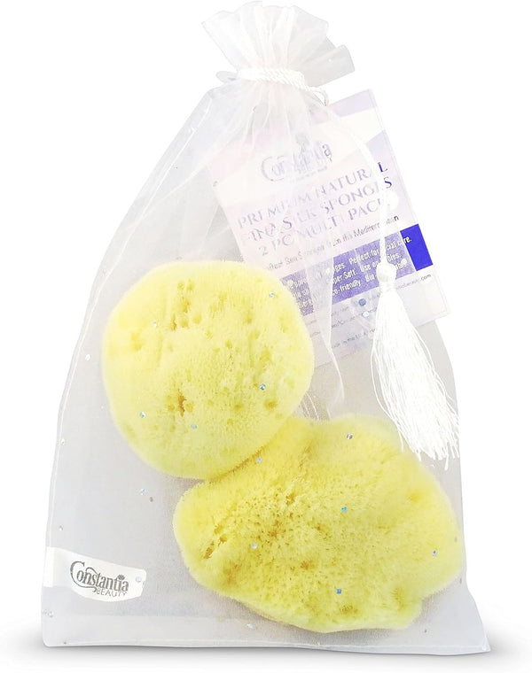 Premium Natural FINA Silk Sponges - 2pc, 4"-4.5" Luxury Soft Sea Sponge for Makeup, Facial Cleansing & Bathing