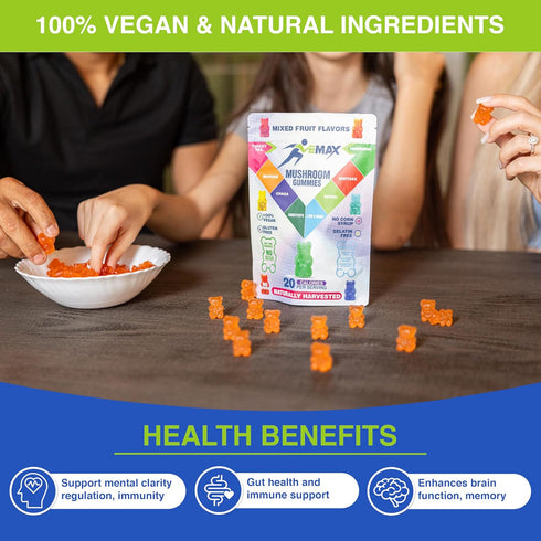 Vemax Gummies Immune Gummy Ashwagandha and Lions Mane Mushroom for Adults - Organic - Reishi, Maitake, Chaga