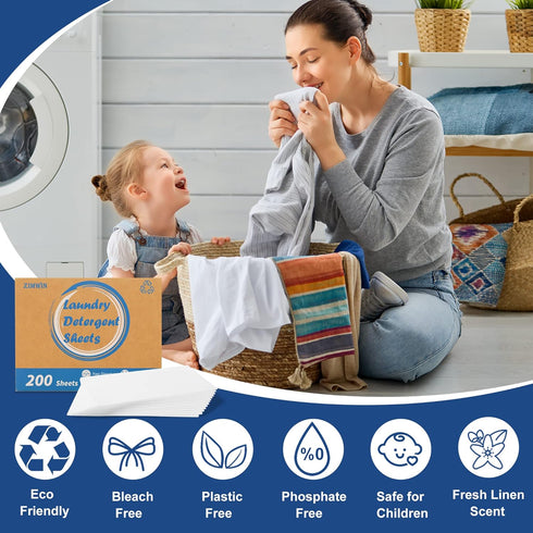 Laundry Detergent Sheets, 200 Loads, Fresh Linen Scent, Eco-Friendly Hypoallergenic Liquidless Supplies