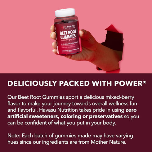 Beet Root Gummies with COQ10 Energy Supplement | 30 Vegan Gummies for Healthy Energy & Performance Support