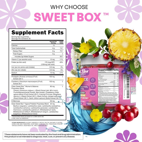 Gummies 60ct Clean Nutra Feminine Balance for Women Pineapple VaginalProbiotics pH Balance Cranberry D Mannose
