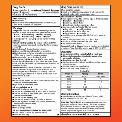Amazon Basic Care Children's Ibuprofen Chewable Tablets, 100 mg, Pain Reliever, 24 Count