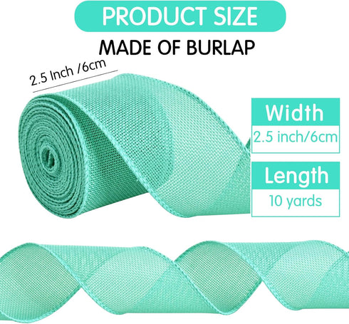TONIFUL Burlap Wired Ribbon, 2.5 Inch Faux Burlap Ribbons, Turquoise Aqua Blue Burlap Ribbon for Christmas, Home Decor, Gift Wrapping, Tree Topper Bow, Wreath, Outdoor Decorations, Crafts (10 Yards) by TONIFUL