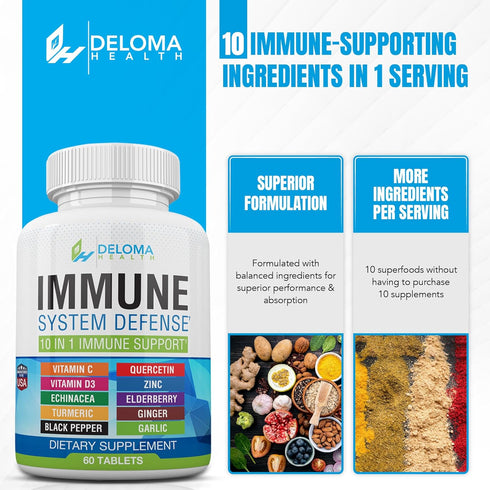 10 in 1 Immune System Support Supplement, Vitamin C (1000 mg), Quercetin, Vitamin D3 (5000iu), Zinc, Elderberry, and