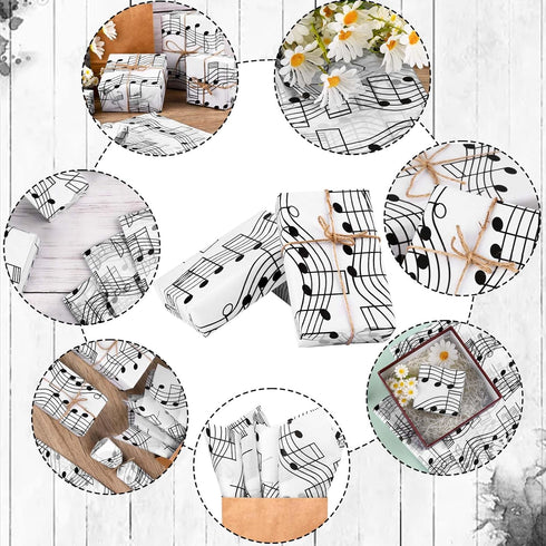 100 Sheets Musical Notes Tissue Paper, Black White Staff Pattern Gift Wrapping for Parties, 19.7 x 13.8 Inch