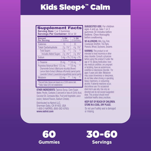 Natrol Kids Sleep+ Calm - Melatonin and L-Theanine Sleep Gummies for Kids, 60 Strawberry-Flavored Gummies