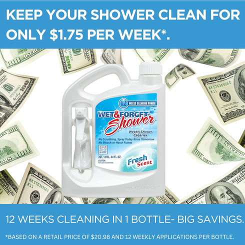 Wet & Forget Shower Cleaner, Multi-Surface, Bleach-Free Formula, Ready to Use, Fresh Scent, 64 Fluid Ounces