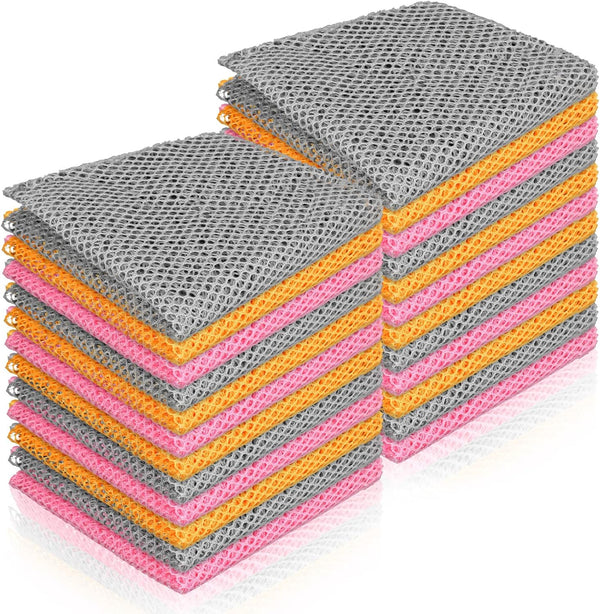 Norme 24 Pcs Mesh Cloth Dishes - Non Scratch Dish Washing Net Scrubbers for Kitchen, Fast Drying, 3 Colors