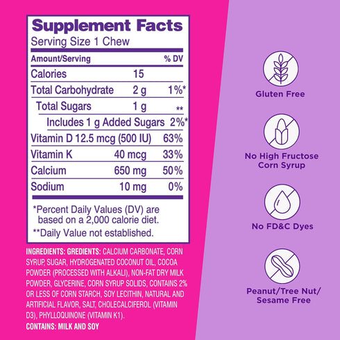 Viactiv 650 180 Count, Calcium + Vitamin D Supplement Soft Chews for Women & Men - Chewable Calcium for Bone Health